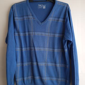 SMG MODRO ČRTAST MOŠKI PULOVER M/L