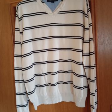 THOMY HILFIGER BELO ČRTAST MOŠKI PULOVER L/XL
