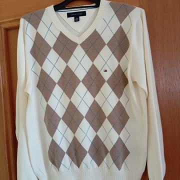 TOMMY HILFIGER BELO RJAV KARO PULOVER M/L