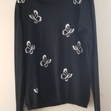 BLUOLTRE ČRN PULOVER Z METULJI M/L