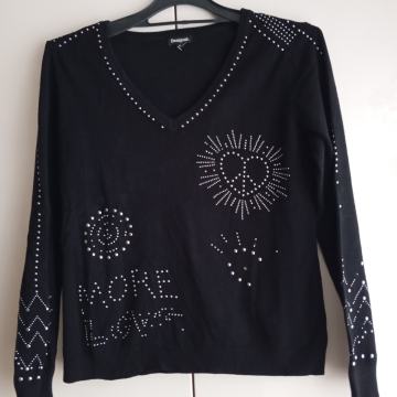 DESIGUAL ČRNI PULOVER S SREBRNIMI NETKI M