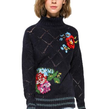 DESIGUAL MODRO PLETEN PULOVER Z VEZENINO