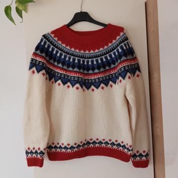 Eddie Bauer ročno pleten volnen pisan pulover M/L