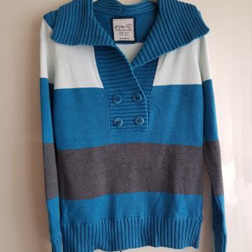 ESPRIT MODRO ČRTAST BOMBAŽNI PULOVER M