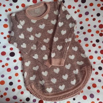 Pulover s srčki S/M, volna&moher