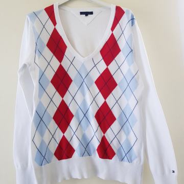 TOMMY HILFIGER BELO KARO PULOVER 42/44