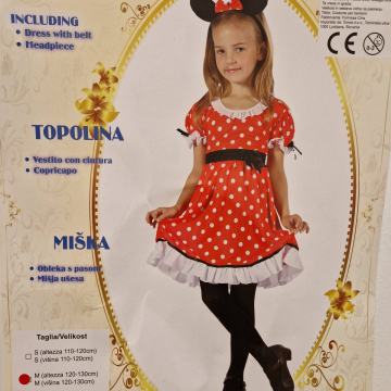 Pustni kostum Miki miška (Minnie) velikost 120-130 cm kot nov