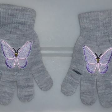 Sive dekliške rokavice z metuljčkom 98-104-110, 3-6 let