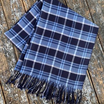 Moški NOVI moder šal iz pašmina volne in svile s karo vzorcem