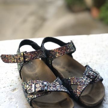 Dekliški poletni sandali kot Birkenstock z bleščicami 34