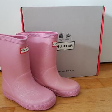 HUNTER dežni škornji, Roza z bleščicami, 24