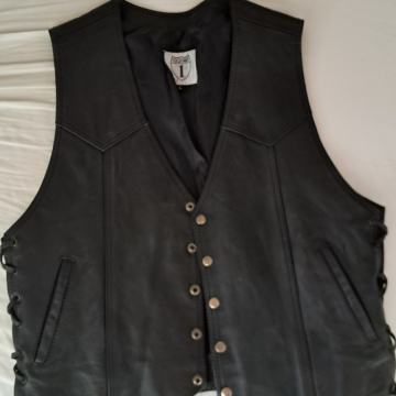 Usnjen telovnik črn, z vezicami, motoristični, velikost L/54