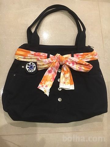 Kvalitetna TORBA Power Flower Unikat JEANS TORBICA črna - NOVO