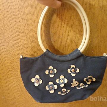 poletna torbica- črna na bež rožice