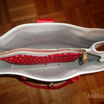 Ženska bela torbica z rdečim ročajem in obrobo ROBERTA BIAG