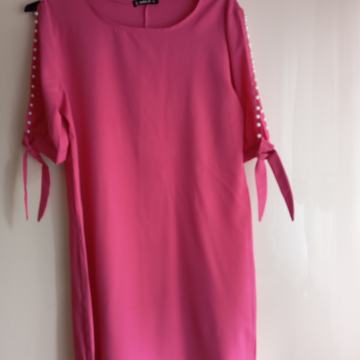 ROZA TUNIKA/ KRATKA OBLEKA  S PERLICAMI L