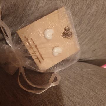 Uhani, beli srčki, srce, nerabljeni