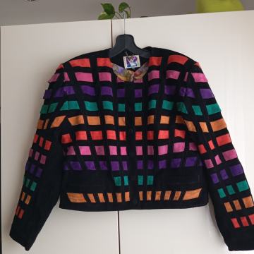 JESSICA VTG ČRNO PISANA USNJENA JAKNA 42