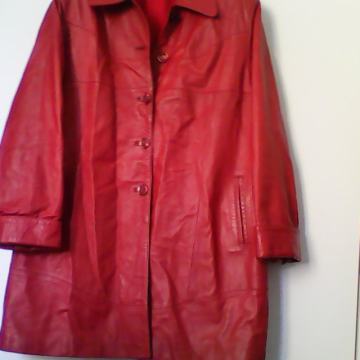 Ženska usnjena jakna, rdeče barve, XXL, daljša