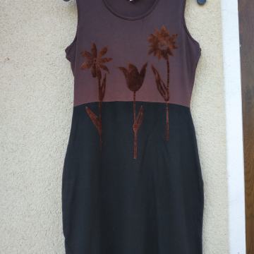 KENZO RJAVO ČRNA VEZENA OBLEKA S/M