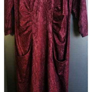 Satenasta vintage čudovita bordo rdeča obleka, M, L