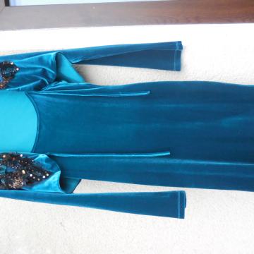 ZELEN  SVEČAN  VELVET KOMPLET OBLEKA IN BOLERO S