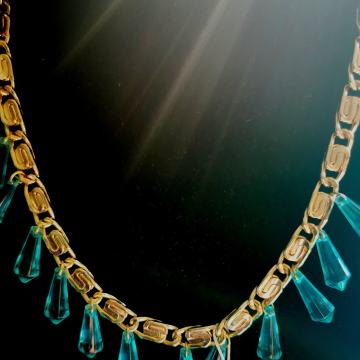 Nenošena dizajnerska elegantna ogrlica zlato turkizna