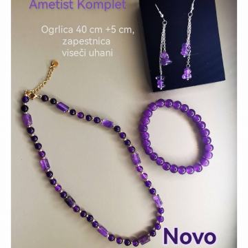komplet ametist: ogrlica, zapestnica, uhani