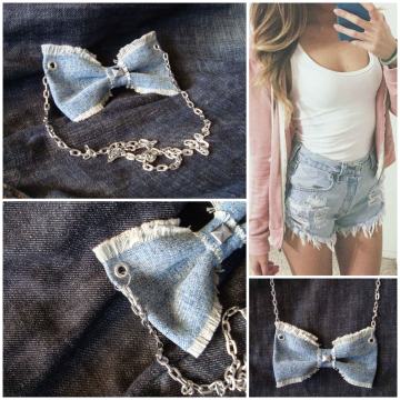 Verižica z jeans pentljico in kovico, nenošena