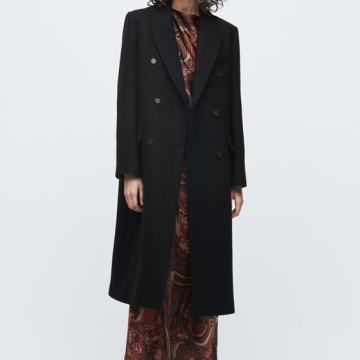 Volnen plašč Zara črn, XXL