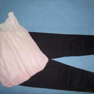 Hlače Stradivarius + nežno roza top, št. 38/40 (1x oblečeno)