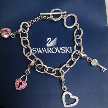 Swarovski Heart Lock Key Charm zapestnica pink