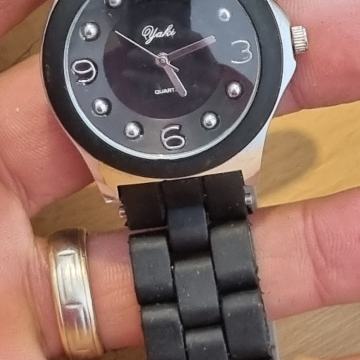 NEW ANGEL STAR SILVER TONE+BLACK SILICONE WRAPPED WATCH