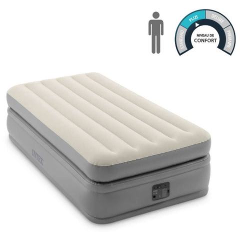 Intex Lit Gonflable Prime Comfort Élevé - 1 Personne, Pompe Intégrée, Structure Fiber Tech, 99 X 191 Cm, Capacité 136 Kg