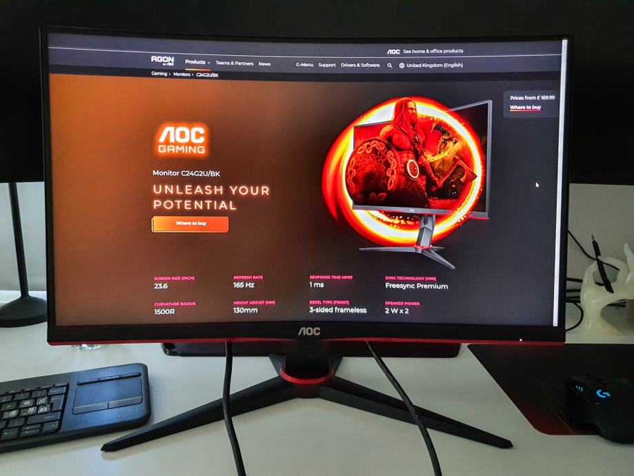AOC C24G2AE/BK Full HD ukrivljen gaming monitor, 24 165Hz