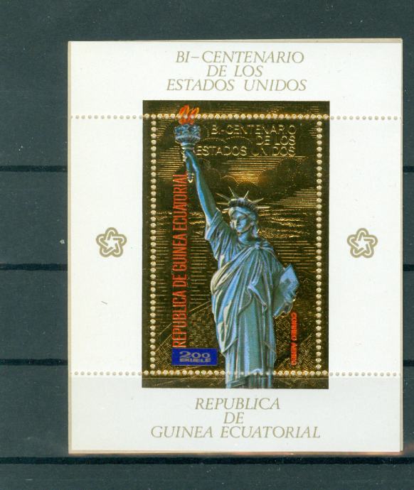 Ekvatorialna Gvineja 1975 kip svobode zlati blok MNH** 6% Mi