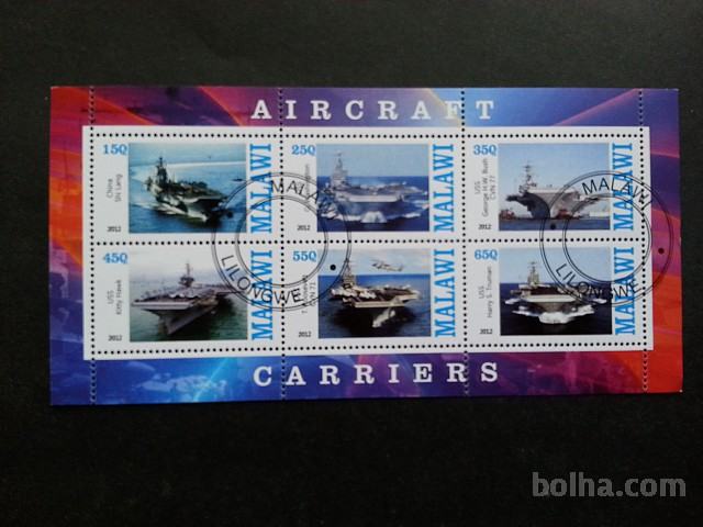 ladje, letalonosilke - Malawi 2012 - blok 6 znamk, žigosan (Rafl01)