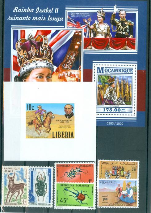 Mali/Madagaskar/Maroko/Liberija/Mozambik 3 serije in 2 bloka MNH**