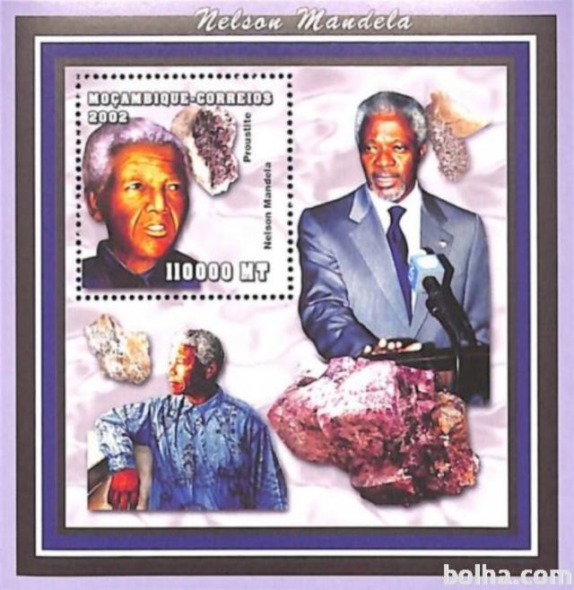 MOZAMBIK 2002 NELSON MANDELA MINERALI ** Mi 2560 (B162) ** blok