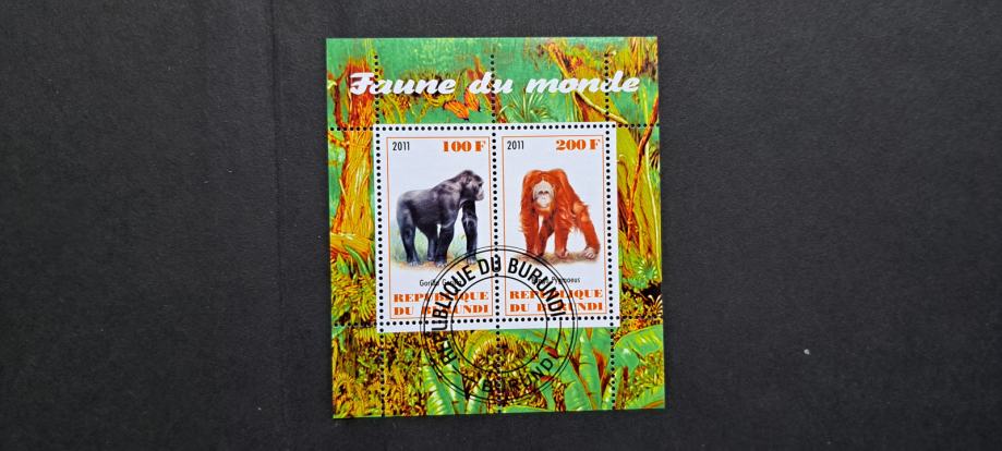 opice - Burundi 2011 - blok 2 znamk, žigosan (Rafl01)