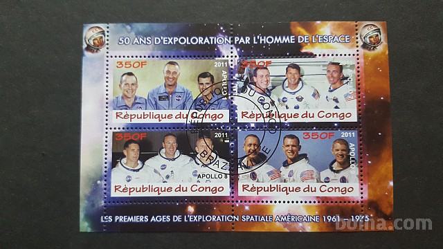 osvajanje vesolja (VIII) - Kongo 2011 -blok 4 znamk, žigosan (Rafl01)