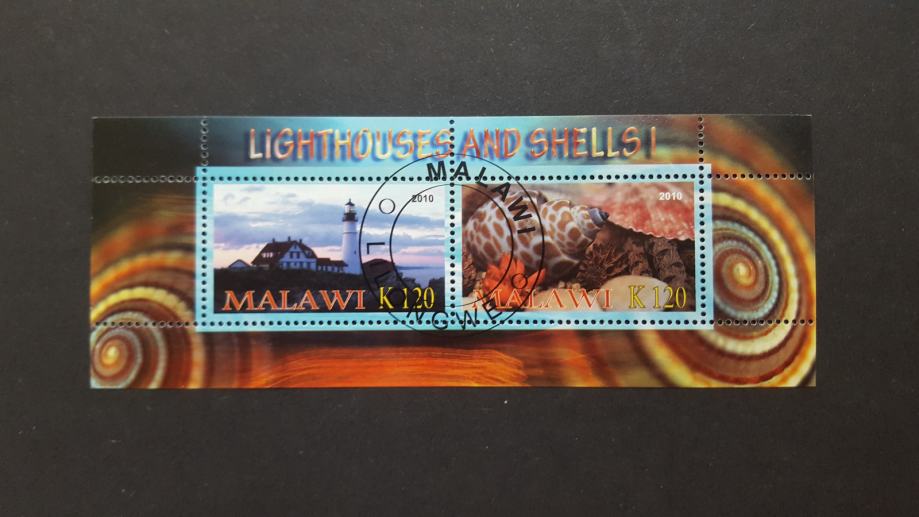 svetilniki & školjke (I) - Malawi 2010 -blok 2 znamk, žigosan (Rafl01)