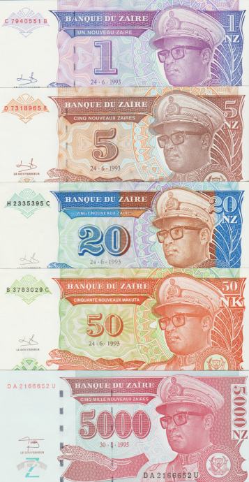 BANK.50 NOUVEAUX MAKUTA1,5,20,5000 NOUVEAU ZAIRE (ZAIRE ZAIR) 1993.UNC