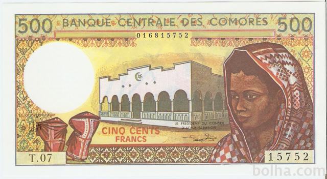 BANK.500 FRANCS P10b.3 ( KOMORI COMORES) 1994.UNC