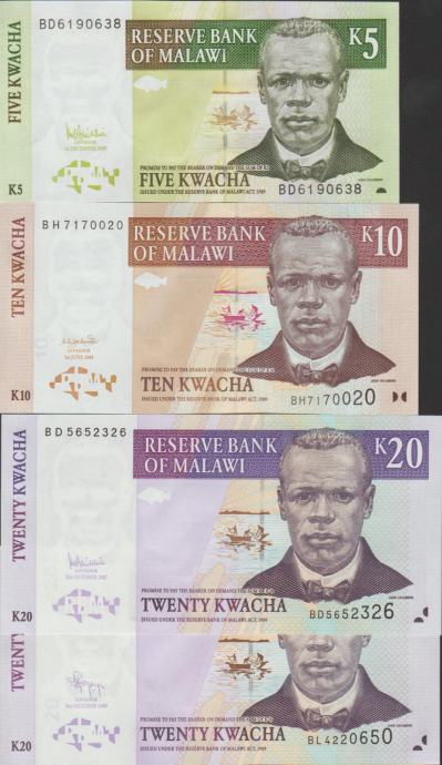 BANKOVEC ŠE 5-2005,20-2009 KWACH  (MALAWI) UNC