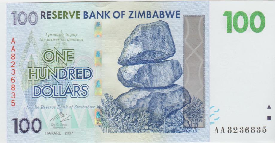 BANKOVEC 100 DOLLARS P69a (ZIMBABWE ZIMBABVE) 2007,UNC