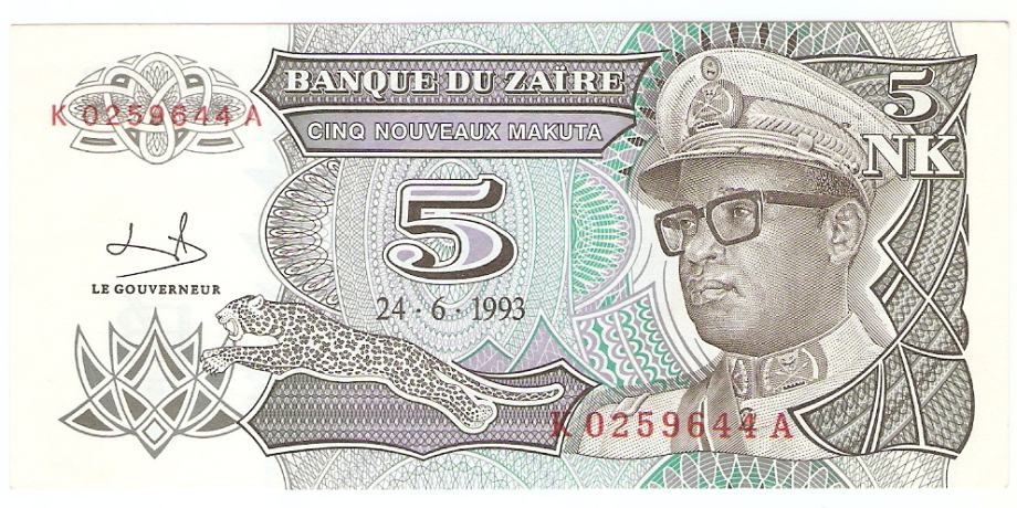BANKOVEC 5 makuta UNC 1993 Zaire