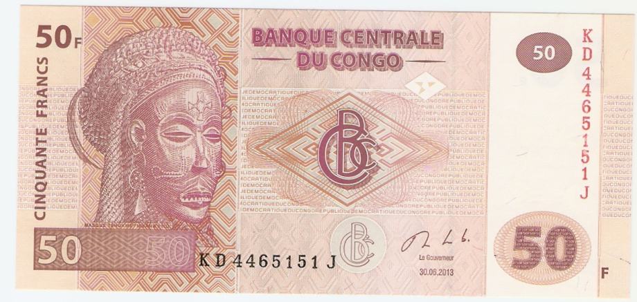 BANKOVEC 50 frankov 2013 UNC KONGO