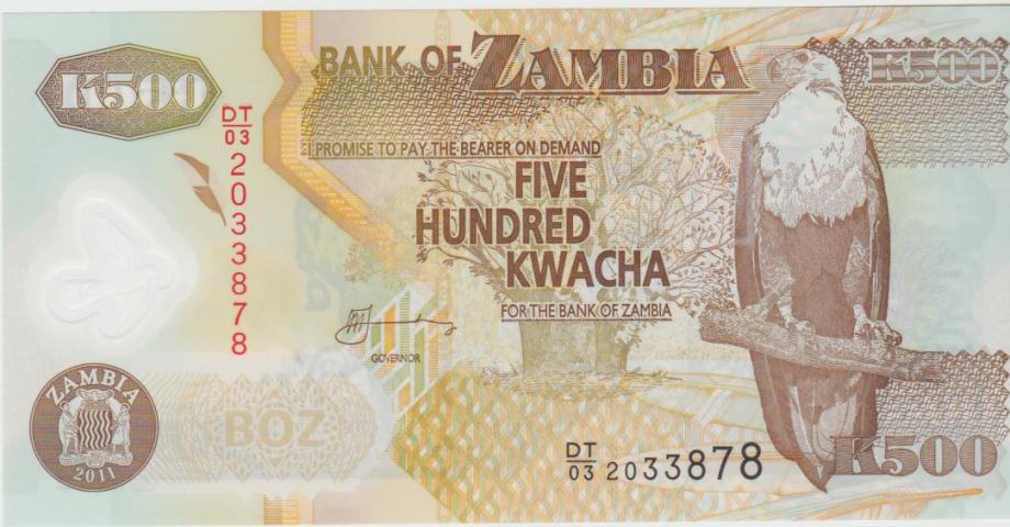 BANKOVEC ŠE 500-2009,2011, KWACHA  (ZAMBIJA) UNC
