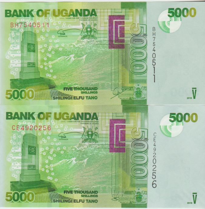 BANKOVEC 5000-2015,2019 SHILLNGS P51d,P51f (UGANDA) UNC